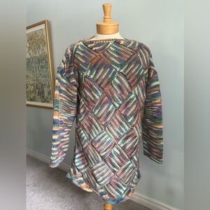 Handmade Chunky Knit Sweater Dress Patchwork Cozy Oversized L XL